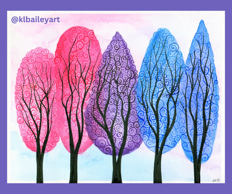 Bisexual pride flag swirly trees