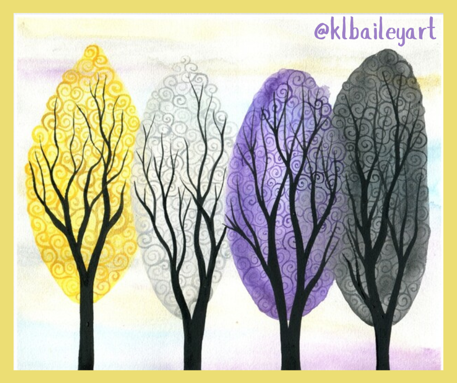 Non-binary pride flag swirly trees
