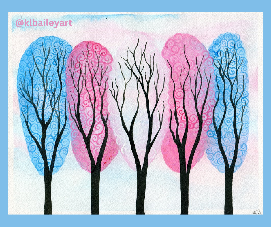 Trans pride flag swirly trees