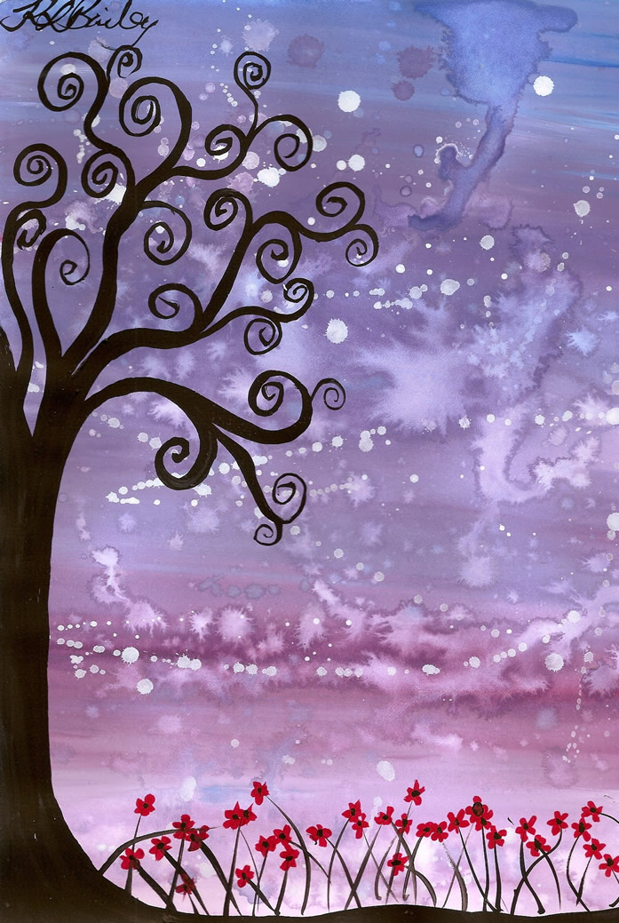 Watercolor Autumn Tree Silhouette Painting Art Board Print for