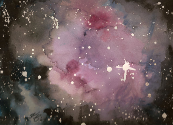 "Beautiful Mysterious" - original watercolour purple galaxy painting by KL Bailey Art