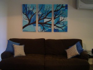 WInter to spring triptych painting