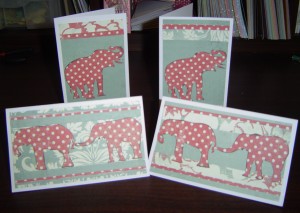 Elephant handmade greeting cards - red polka dots