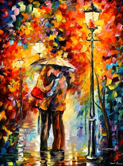 Kiss Under the Rain by Afremov Art