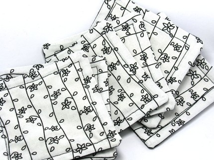 elegant black and white fabric coasters by Odds & Blobs
