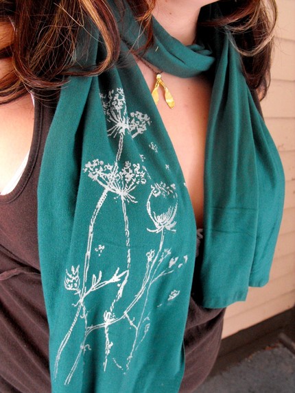 Teal Green Queen Anne's Lace scarf by Papavier