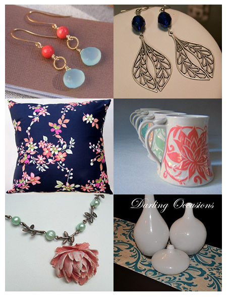 Colour Challenge - Teal, Coral, White and Navy items from Etsy