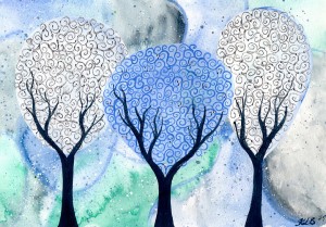 Silver White Winter - original watercolor painting by Kirsten Bailey