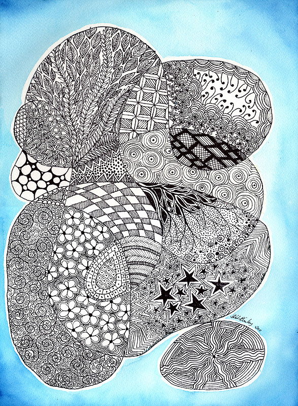 "Tangled" - original ink and watercolour zentangle painting by Kirsten Bailey