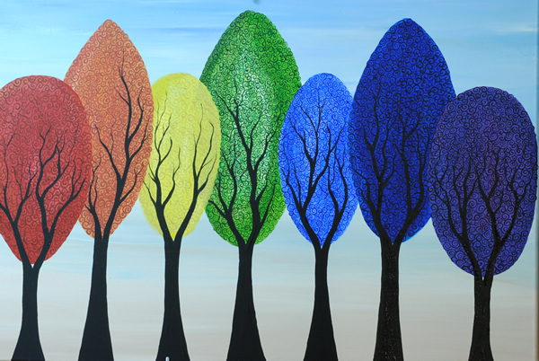 Rainbow Trees - Commission Rainbow Trees - Acrylic on Canvas painting by Kirsten Bailey