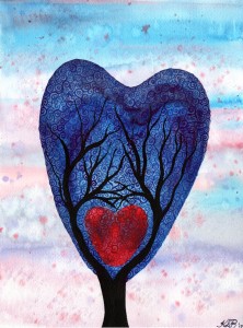Small Original Watercolour Painting Love is in the Stars