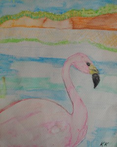 child's flamingo painting