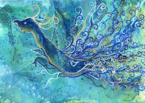 Dracontine - Original abstract watercolour painting by KL Bailey Art