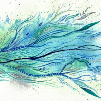 Windrunner - intuitive abstract watercolour painting in blue and green by Kirsten Bailey