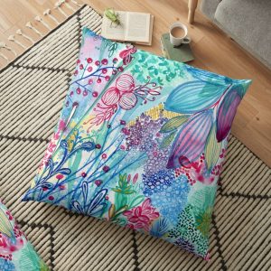 Floor cushion in Vibrant Garden pattern from Redbubble