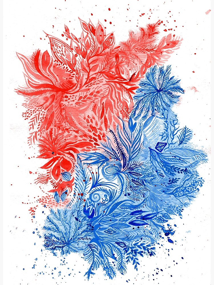 Frost and fire - original intuitive abstract painting in red and blue by KLBaileyart