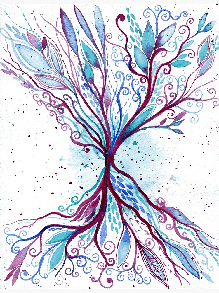 Above and below - intuitive abstract watercolour painting in purple and turquoise by Kirsten Bailey