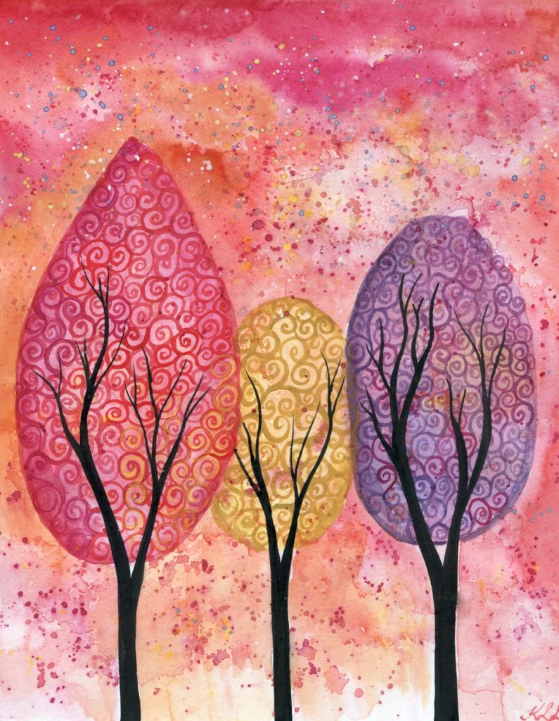 Watercolor Autumn Tree Silhouette Painting Art Board Print for