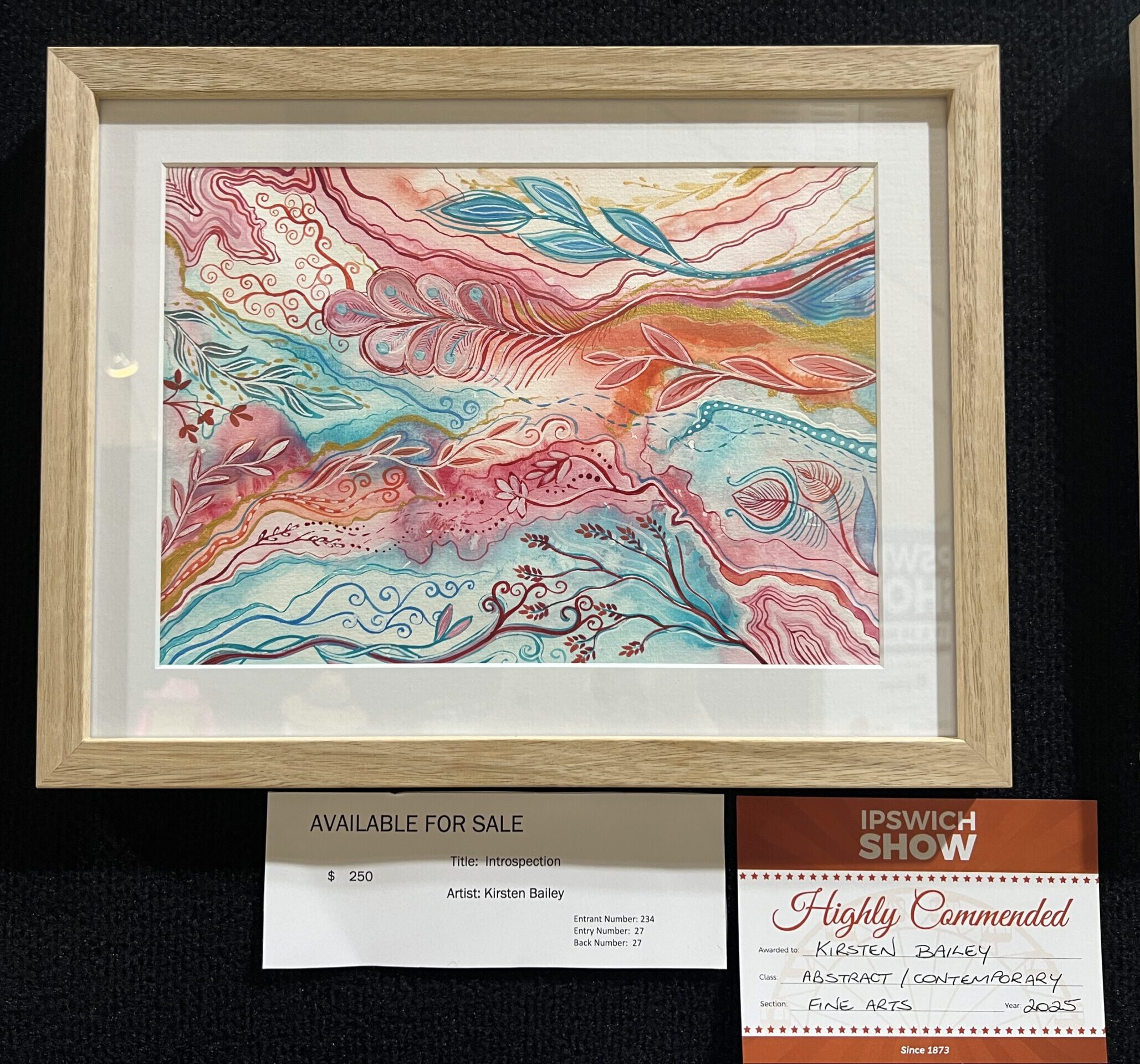 "Introspection" framed intuitive abstract artwork by KLBaileyArt