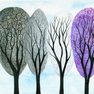 Swirly trees in KLBaileyArt's signature style in the colours of the ace pride flag