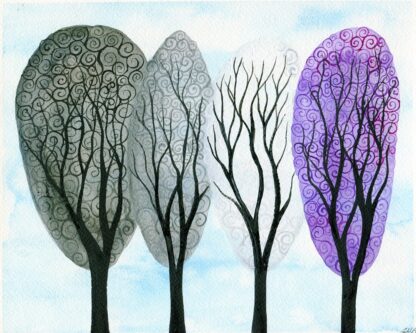 Swirly trees in KLBaileyArt's signature style in the colours of the ace pride flag