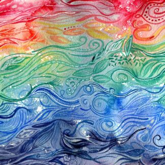 "Chasing Rainbows" intuitive abstract watercolour painting in rainbow colours by KLBaileyArt