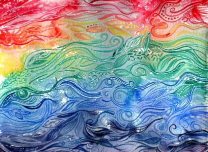 "Chasing Rainbows" intuitive abstract watercolour painting in rainbow colours by KLBaileyArt