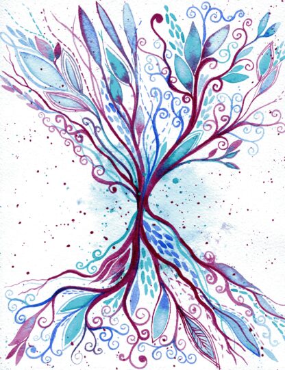 Above and below - ORIGINAL intuitive abstract watercolour painting on paper in turquoise and purple