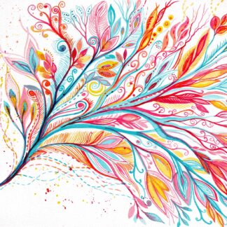 Contemplation - ORIGINAL intuitive abstract watercolour painting on paper in coral, turquoise, yellow and orange by Kirsten Bailey