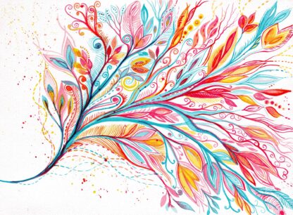 Contemplation - ORIGINAL intuitive abstract watercolour painting on paper in coral, turquoise, yellow and orange by Kirsten Bailey