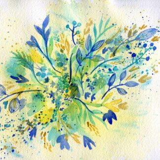 Turquoise and Gold Wildflowers - ORIGINAL watercolour painting on paper in turquoise, gold and blue by Kirsten Bailey