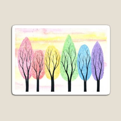 Rainbow in soft light - ORIGINAL watercolour painting on paper of pastel rainbow swirly trees by Kirsten Bailey - Image 6