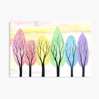 Rainbow in soft light - ORIGINAL watercolour painting on paper of pastel rainbow swirly trees by Kirsten Bailey - Image 8