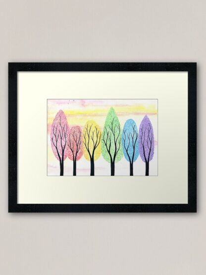 Rainbow in soft light - ORIGINAL watercolour painting on paper of pastel rainbow swirly trees by Kirsten Bailey - Image 4