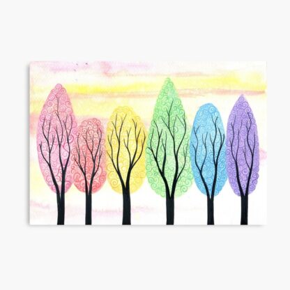 Rainbow in soft light - ORIGINAL watercolour painting on paper of pastel rainbow swirly trees by Kirsten Bailey - Image 3