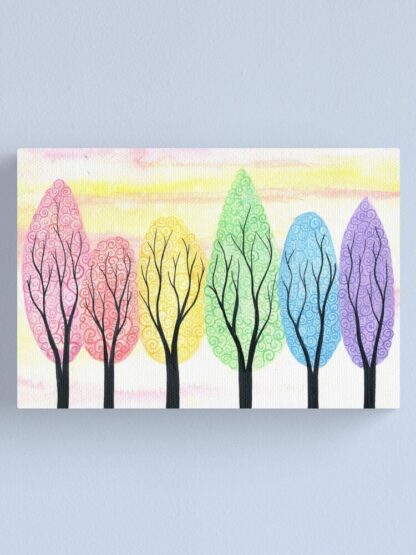 Rainbow in soft light - ORIGINAL watercolour painting on paper of pastel rainbow swirly trees by Kirsten Bailey - Image 2