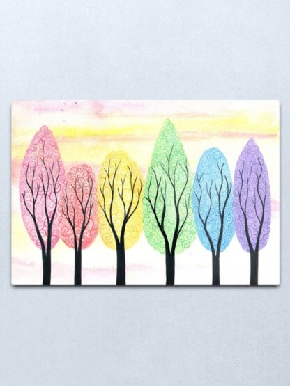 Rainbow in soft light - ORIGINAL watercolour painting on paper of pastel rainbow swirly trees by Kirsten Bailey - Image 7