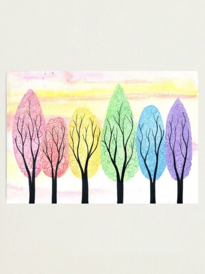 Rainbow in soft light - ORIGINAL watercolour painting on paper of pastel rainbow swirly trees by Kirsten Bailey - Image 9