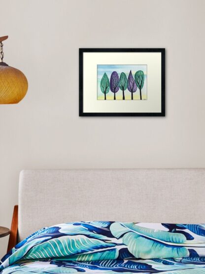 Jewelled Grove - ORIGINAL watercolour painting on paper of jewel toned swirly trees in green and purple - Image 3