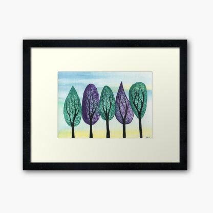 Jewelled Grove - ORIGINAL watercolour painting on paper of jewel toned swirly trees in green and purple - Image 5