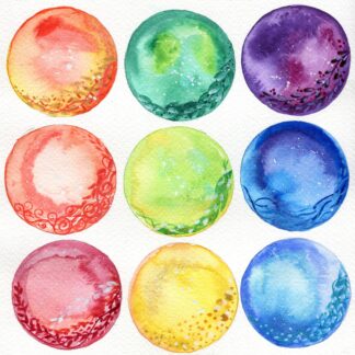 Little worlds - ORIGINAL abstract watercolour painting of colourful rainbow circles