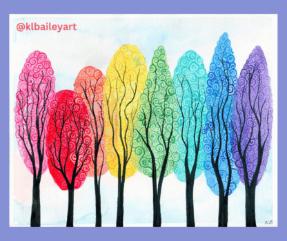Watercolour swirly trees in the colour of the 1978 pride flag by KLBaileyArt