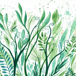abstract watercolour painting in green inspired by underwater plants