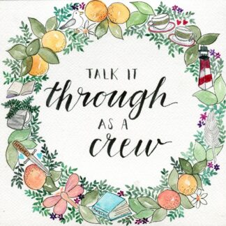 "Talk it through as a crew" -Watercolour wreath with iconography from Our Flag Means Death