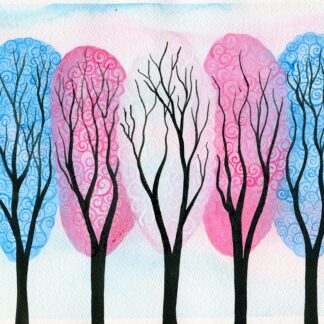 Swirly Trees Pride Flag - Trans pride - watercolour painting of swirly trees in colours of the Trans Pride flag