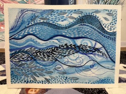 "Flow" intuitive abstract watercolour painting in shades of blue