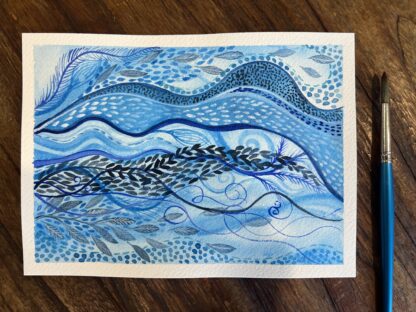 "Flow" intuitive abstract watercolour painting in shades of blue