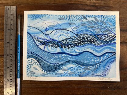 "Flow" intuitive abstract watercolour painting in shades of blue