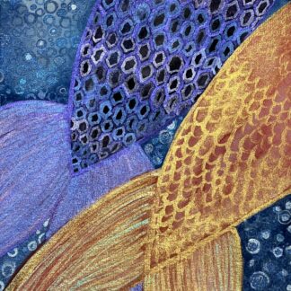 "Happily ever after" - shimmery watercolour mermaid tails - one purple, one goldfish-coloured