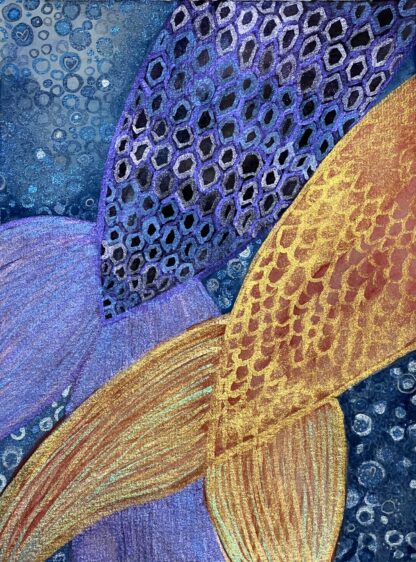 "Happily ever after" - shimmery watercolour mermaid tails - one purple, one goldfish-coloured
